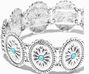 Silver-tone Round Filigree Turquoise Flower Medallion Cowgirl Stretch Bracelet,