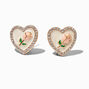 Clous d&#39;oreilles couleur dor&eacute; rose et c&oelig;ur &eacute;maill&eacute;,