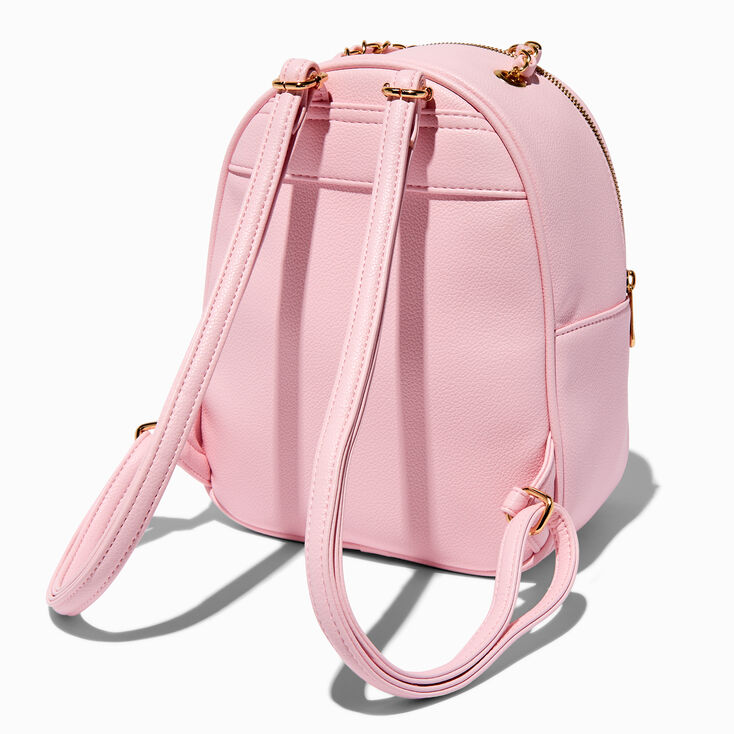 Rhinestone-Studded Blush Pink Quilted Small Backpack