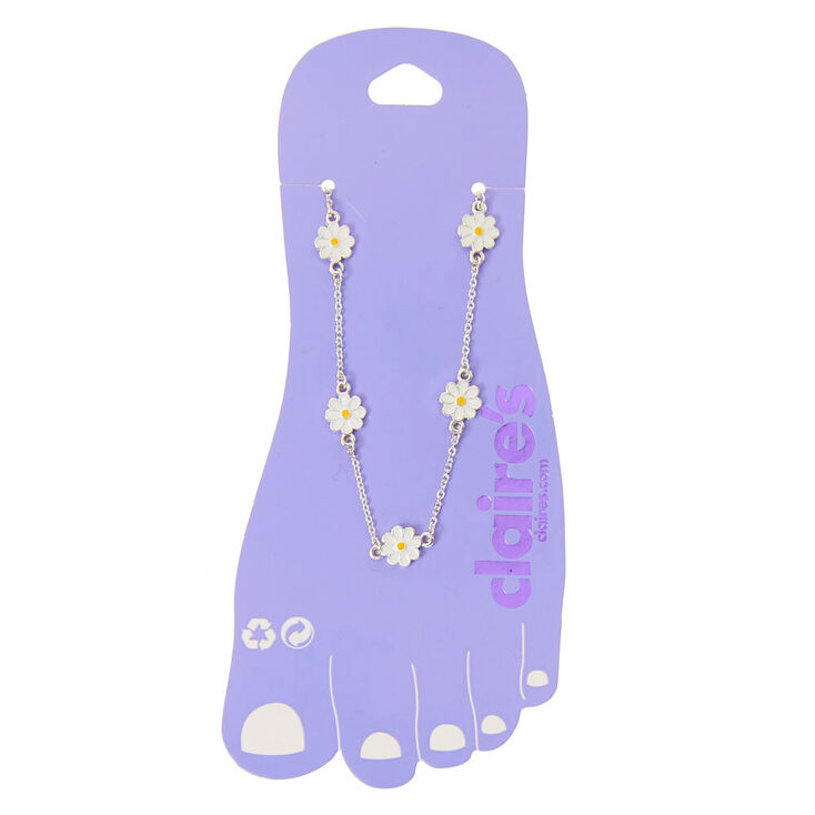 Silver-tone Dainty Daisy Chain Anklet,