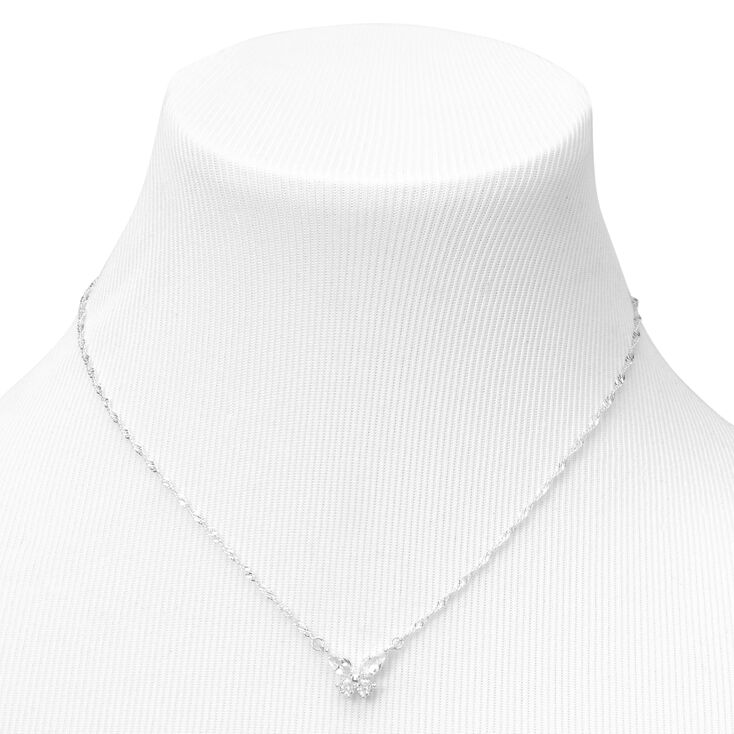 Silver-tone Cubic Zirconia Butterfly Pendant Necklace,