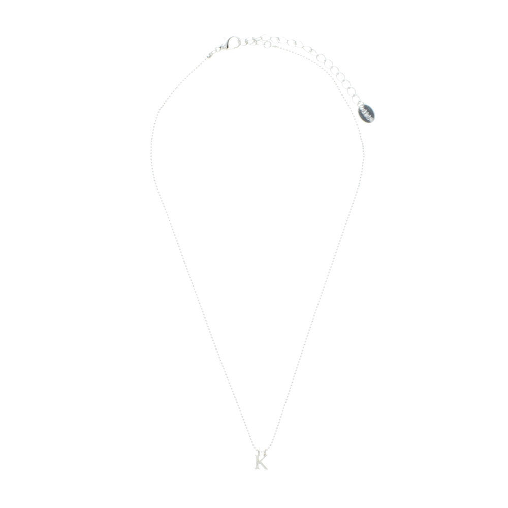 Silver Embellished Initial Pendant Necklace - E,