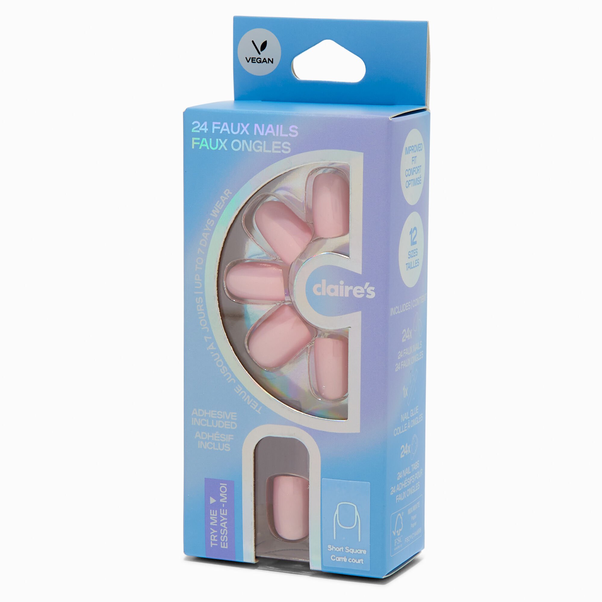Pink Glazed Short Square Vegan Faux Nail Set - 24 Pack,