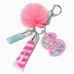 Initial Hot Pink Lip Gloss Keychain - S,