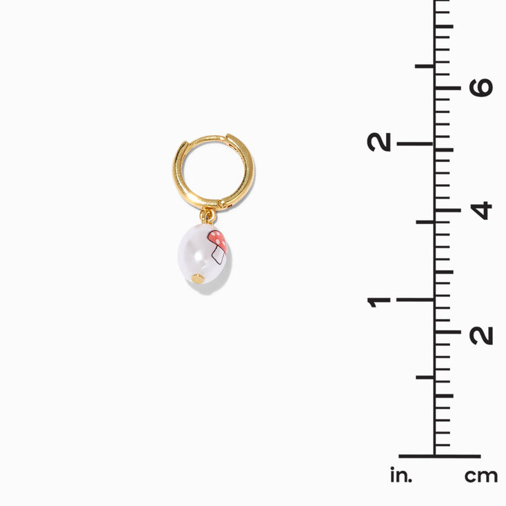 18K Gold Plated 10MM Red Mushroom Pearl Teardrop Huggie Hoop Earrings,