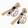 Gold 2&quot; Blue Face Outline Drop Earrings,