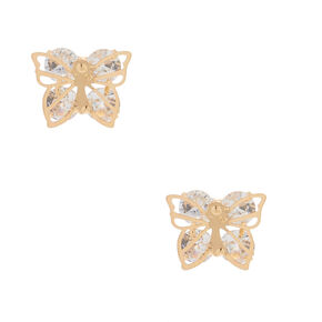 Gold Cubic Zirconia Butterfly Stud Earrings,