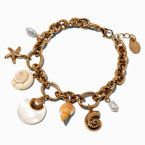 Gold-tone Shell Chunky Chain Charm Bracelet,