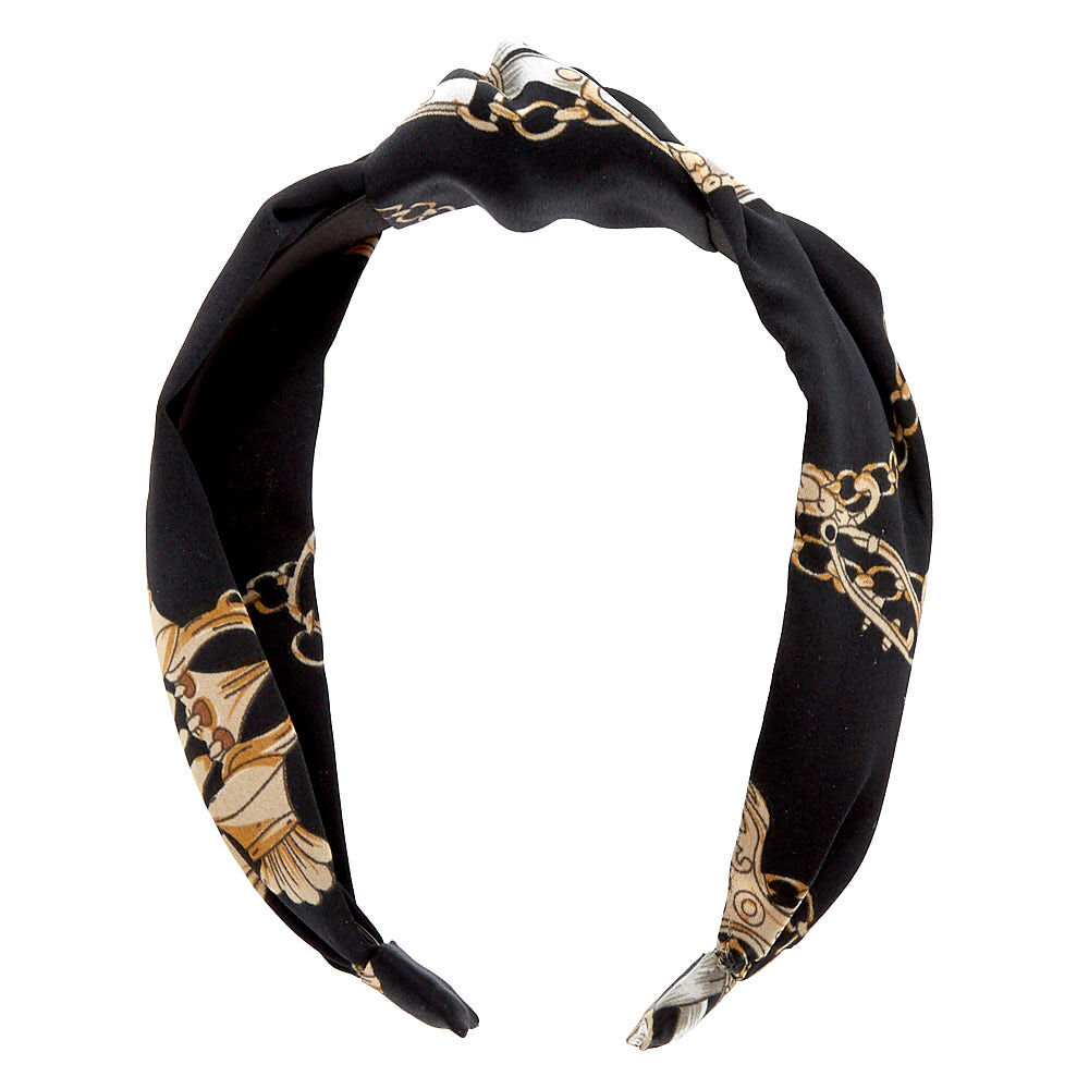 Chain Print Knotted Headband - Black,