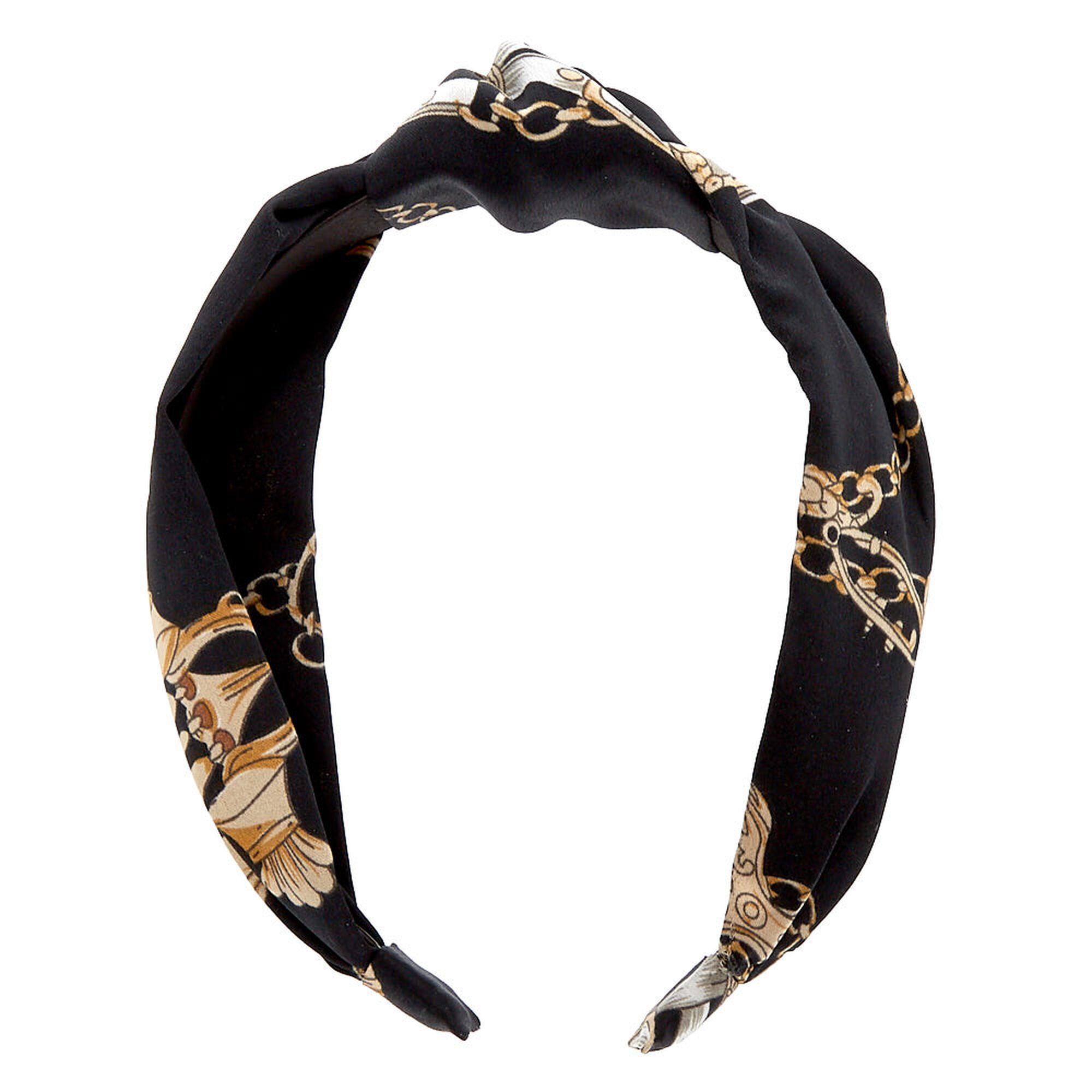 Chain Print Knotted Headband - Black | Claire's