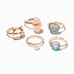 Claire&#39;s Club Gold Cat Box Rings - 5 Pack,