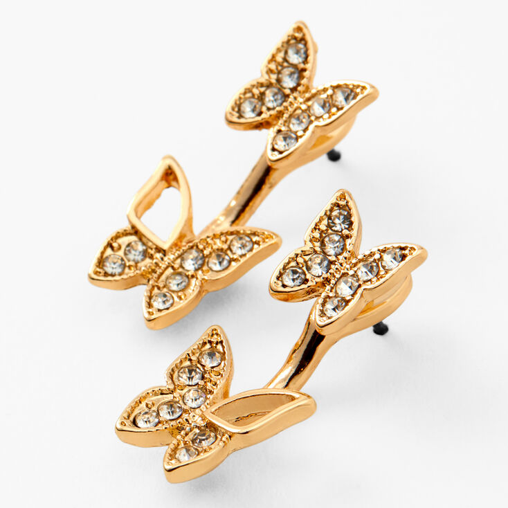 Gold Butterfly Embellished Ear Crawler Stud Earrings,