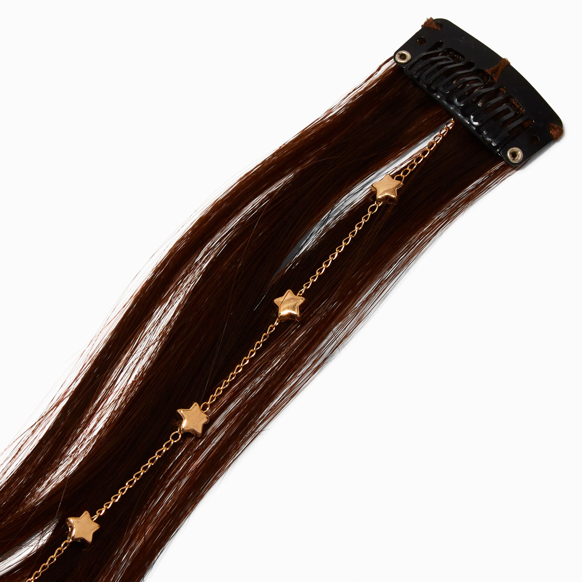 Black & Red Gold-tone Star Charm Faux Hair Clip In Extension,