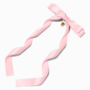T H E M E x Claire&#39;s Pink Long Tail Gold-tone Heart Charm Hair Bow Clip,