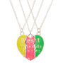 Colliers d&rsquo;amiti&eacute; &agrave; pendentif en forme de c&oelig;ur &agrave; paillettes fluo - Lot de 3,