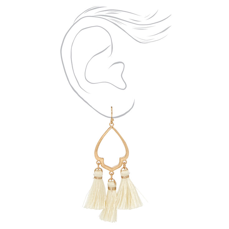 White Tassel 2&quot; Gold Chandelier Drop Earrings,