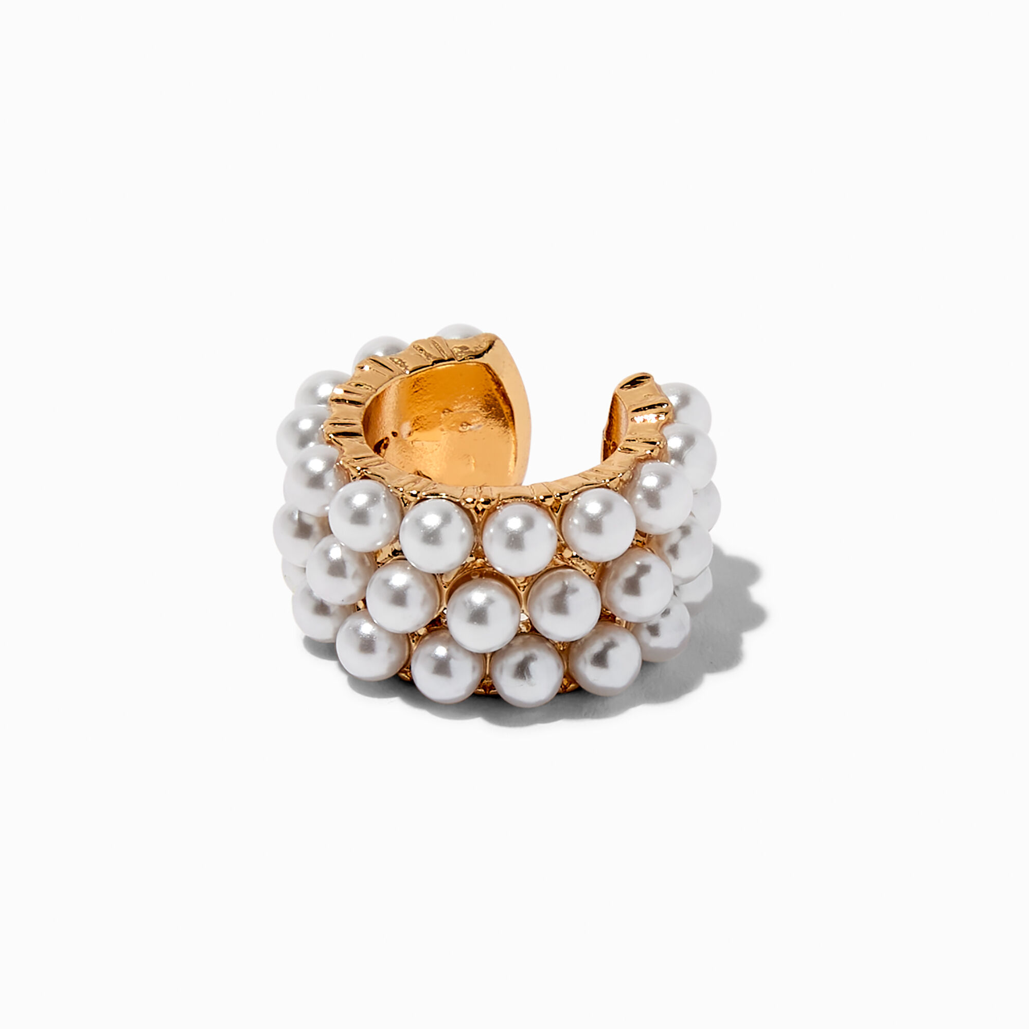 Claire's Manchette d'oreille de grande taille trois rangs perle d'imitation couleur dorée