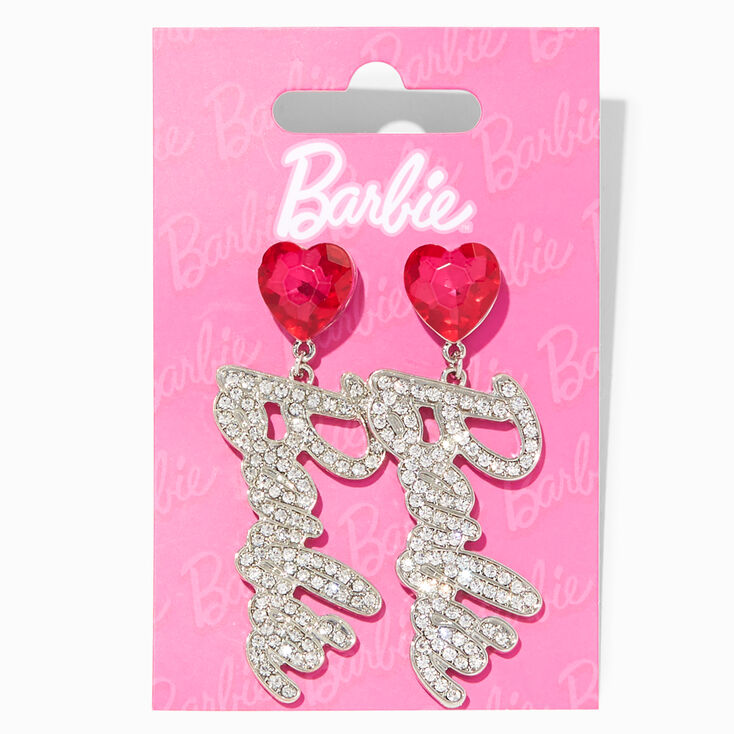 Barbie&trade; Silver Logo 2.5&#39;&#39; Drop Earrings,