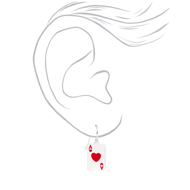Red Ace of Hearts 1&quot; Drop Earrings,
