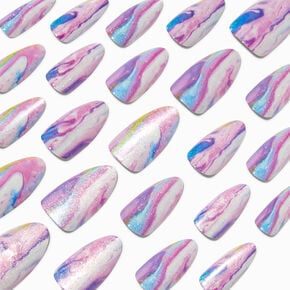 Purple Galaxy Long Almond Vegan Faux Nail Set - 24 Pack,
