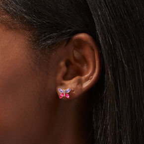 Pink &amp; Purple Butterfly Stud Earrings,