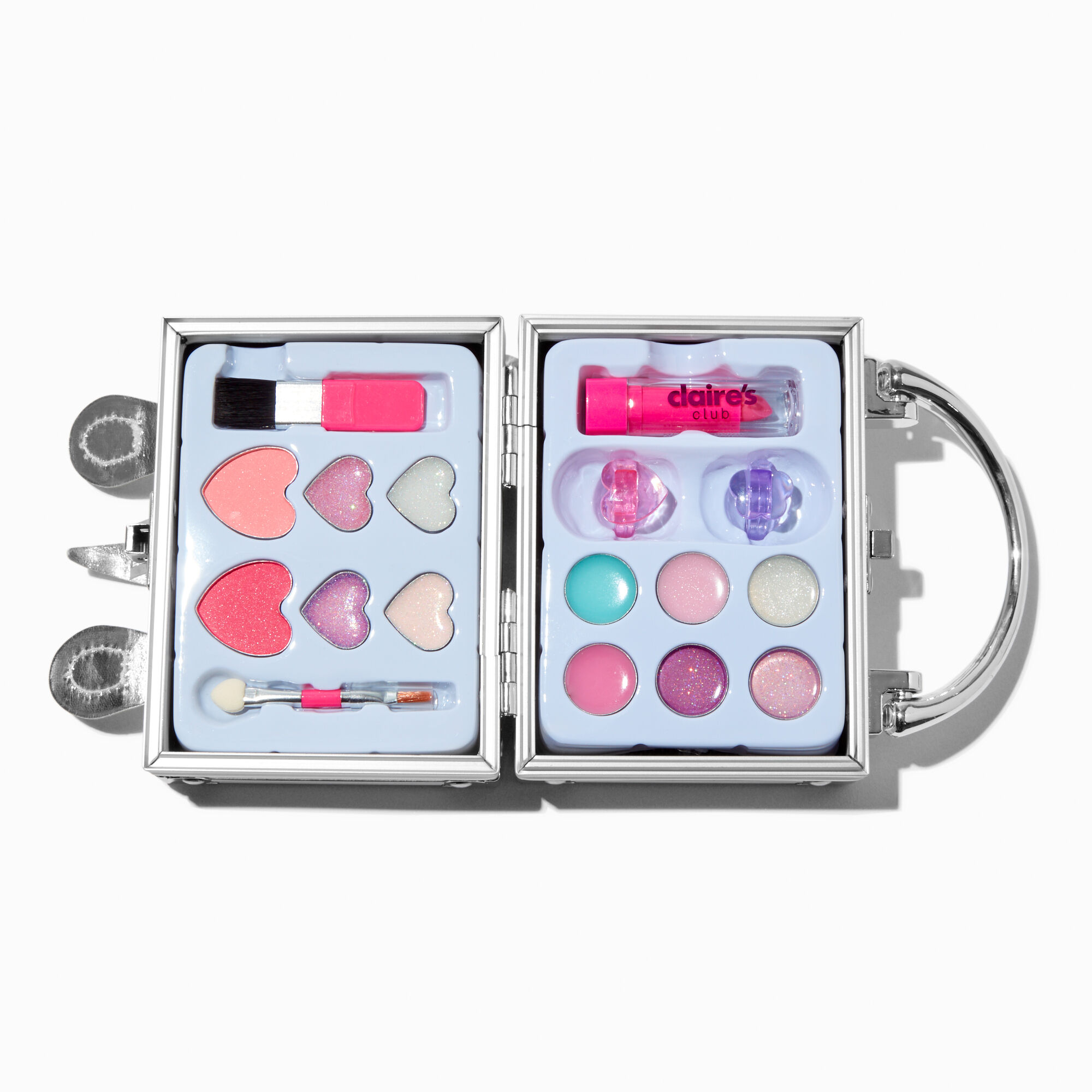 View Claires Club Tiny Travel Unicorn Glitter Lock Box Makeup Set Silver information