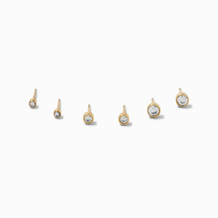 Gold-tone Stainless Steel Bezel Crystal Stud Earrings - 3 Pack ,