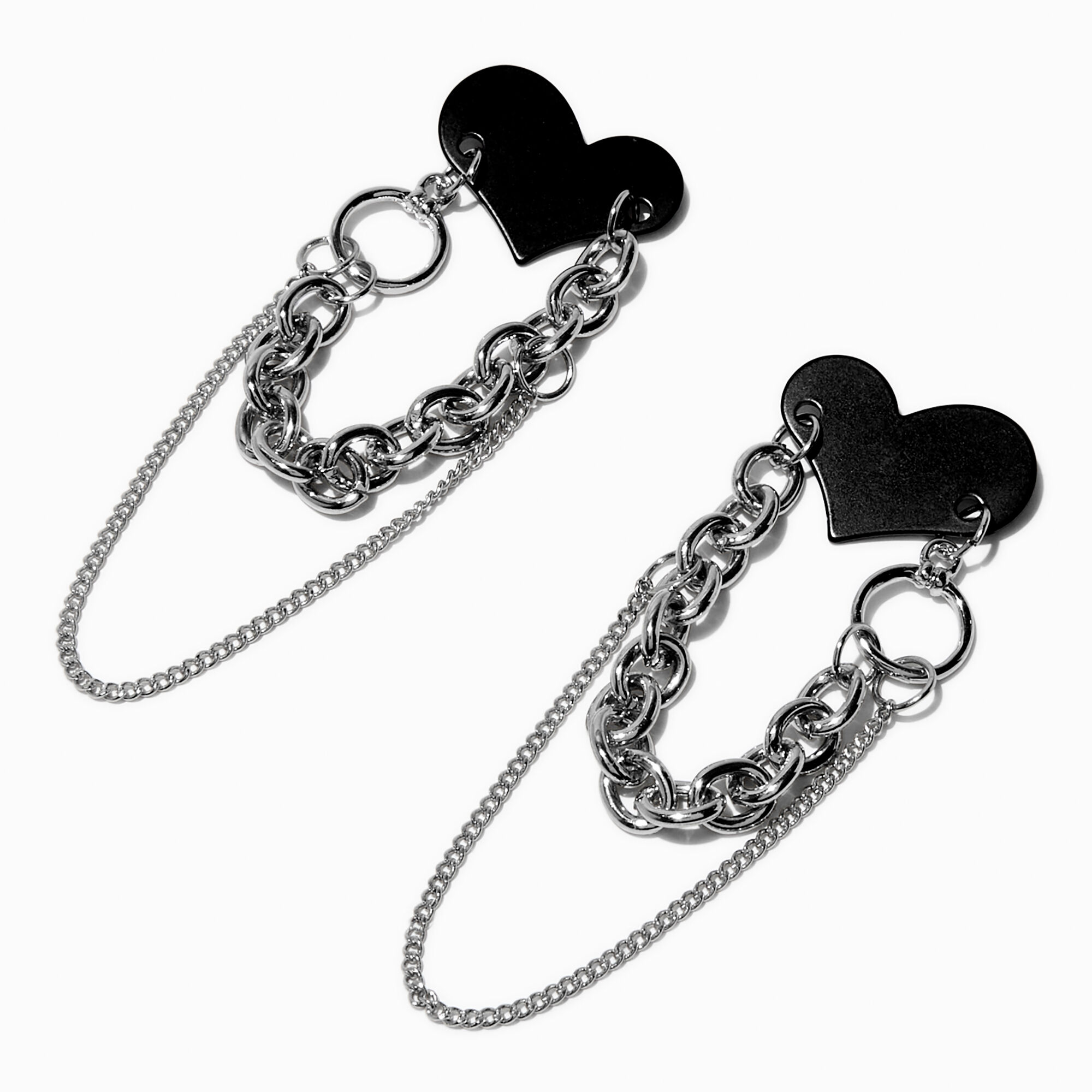 View Claires Heart Chain Link 3 Drop Earrings Black information