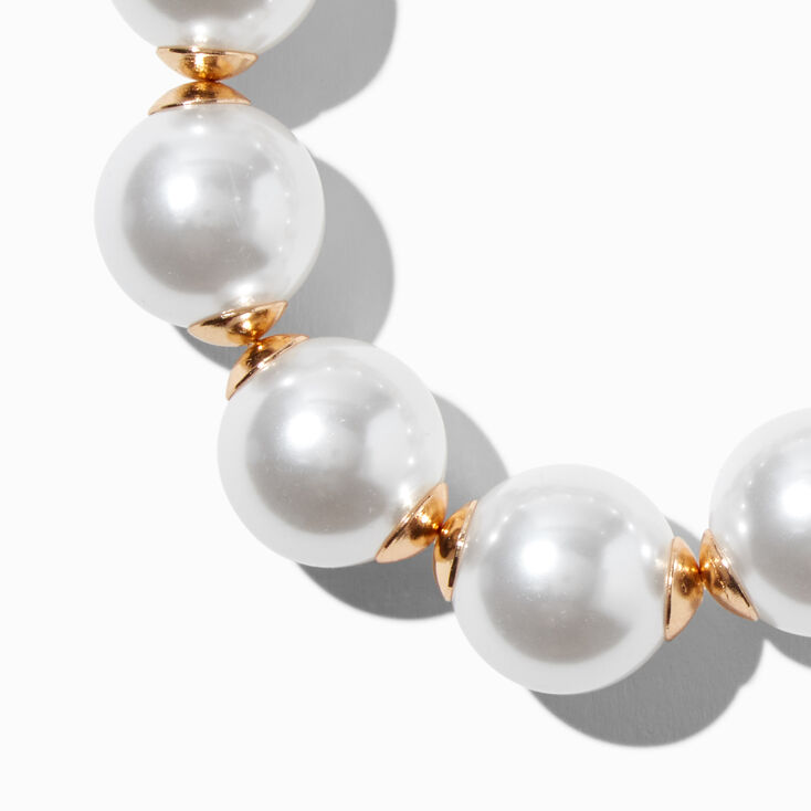 Gold-tone Large Pearl Stretch Bracelet ,