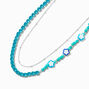 Blue Flower Beaded Silver-tone Chain Multi-Strand Necklace,