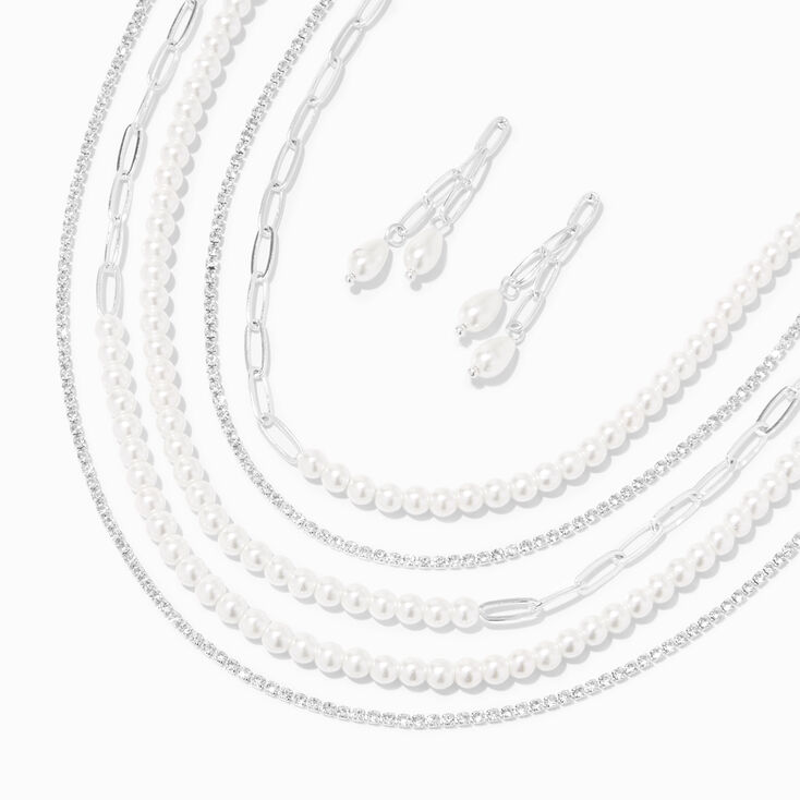 Silver Pearl Multi Strand Paperclip Jewelry Set - 2 Pack,