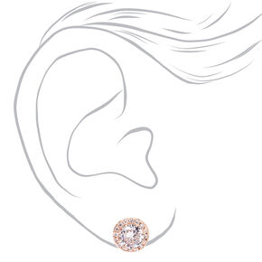Rose Gold Round Cubic Zirconia Halo Stud Earrings,