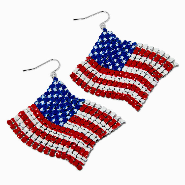 Stars &amp; Stripes American Flag Mesh Drop Earrings,