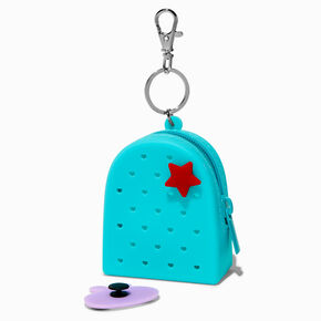 Porte-cl&eacute;s mini sac &agrave; dos en silicone bleu,