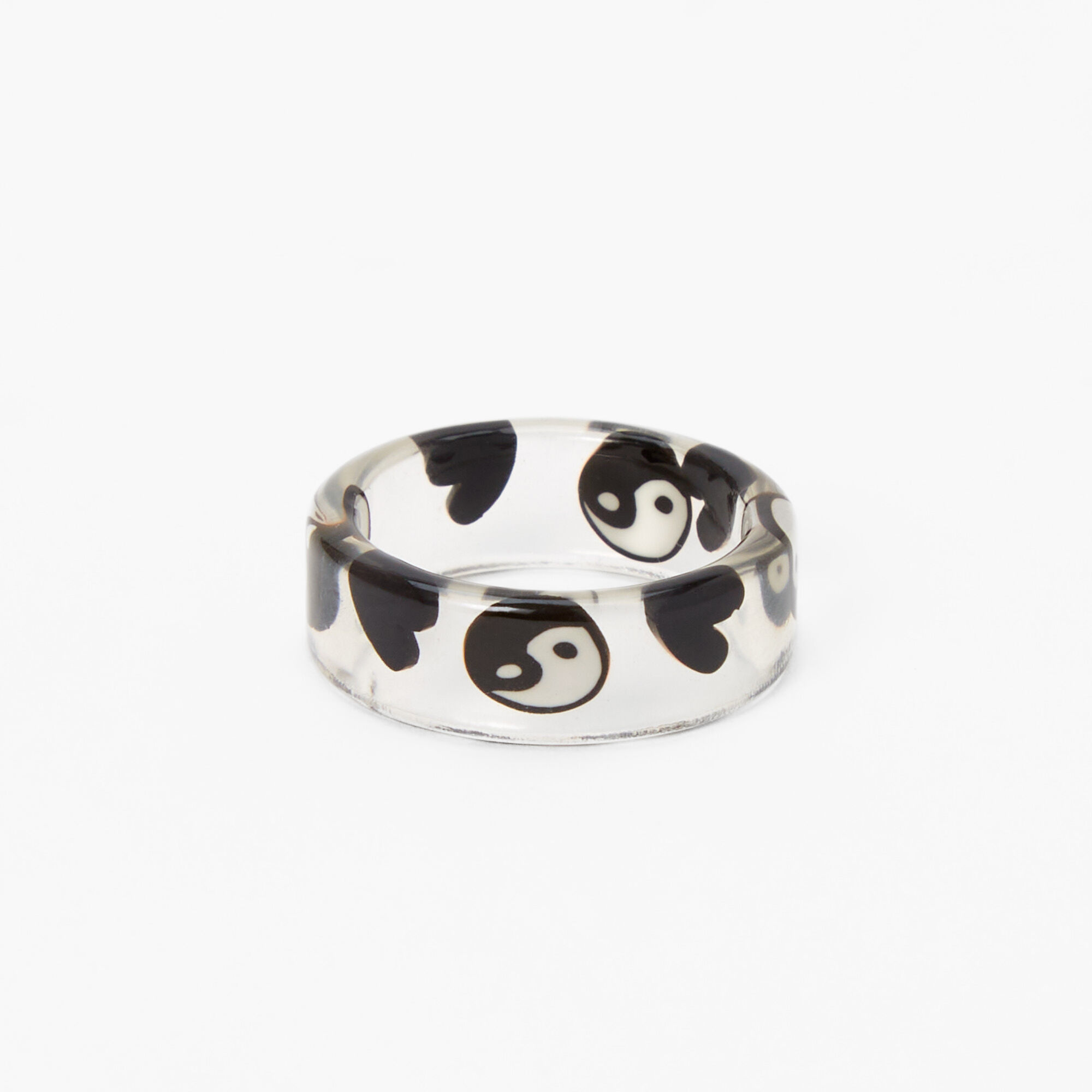 View Claires Clear Yin Yang Heart Print Resin Ring Black information
