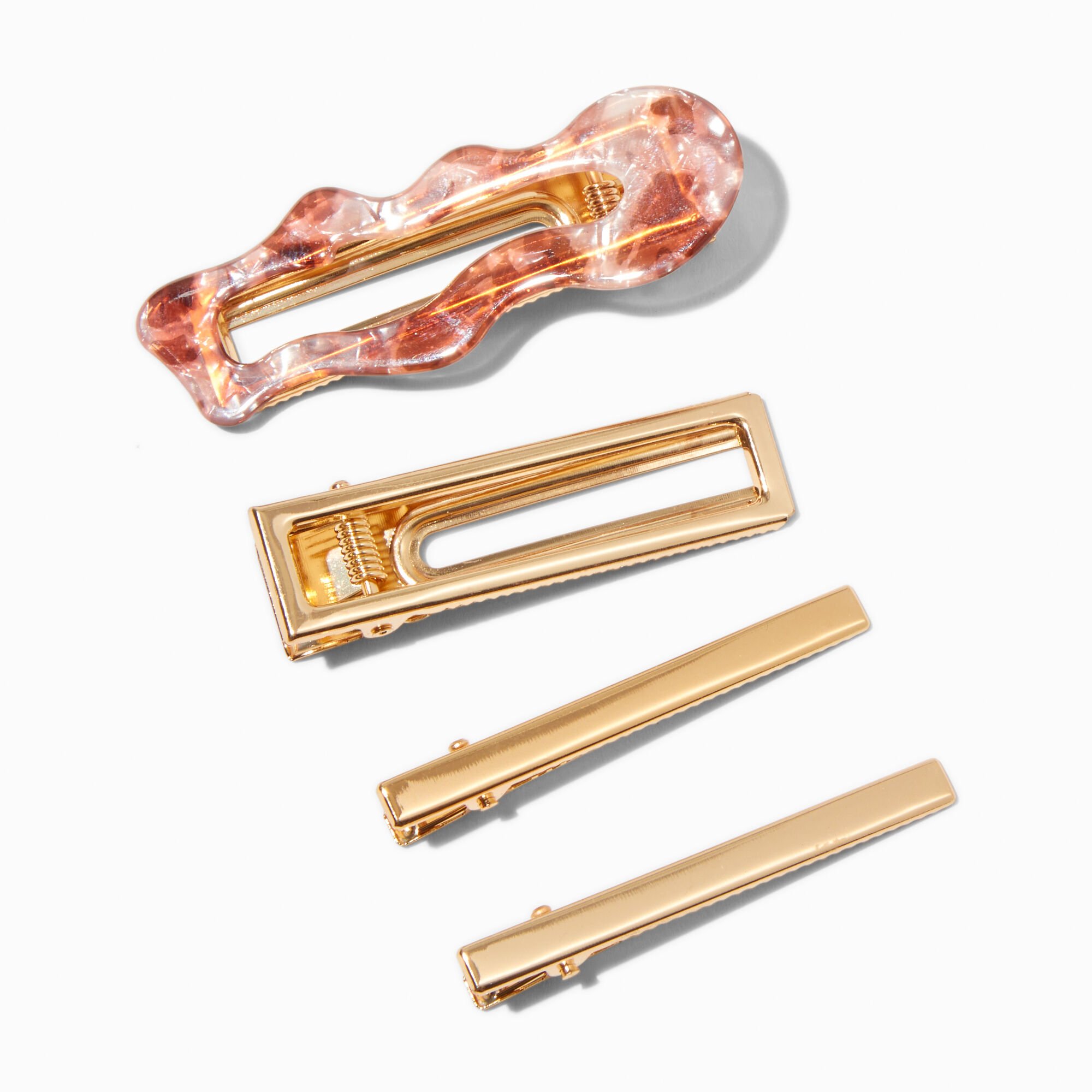 Barrettes rectangulaires ondulées métalliques couleur dorée - Lot de 4,