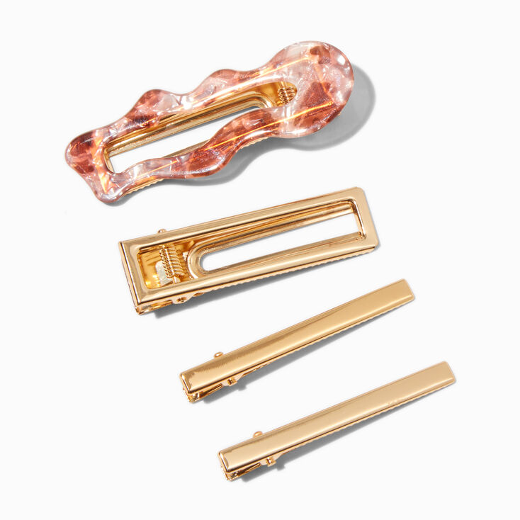 Gold-tone Metallic Wave Rectangular Hair Clips - 4 Pack,