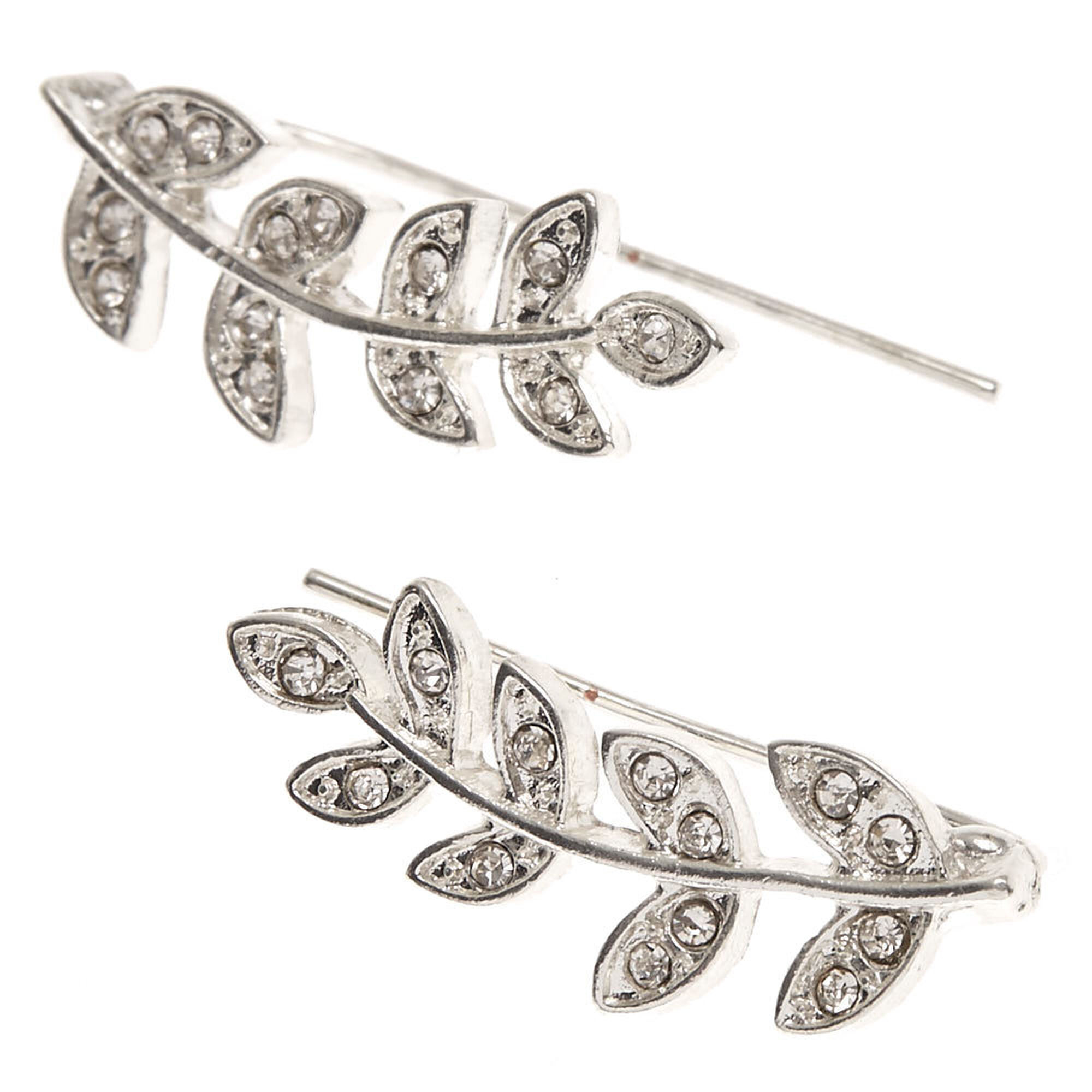 Crystal Leaves Silver Ear Crawler Earrings | Claire's US