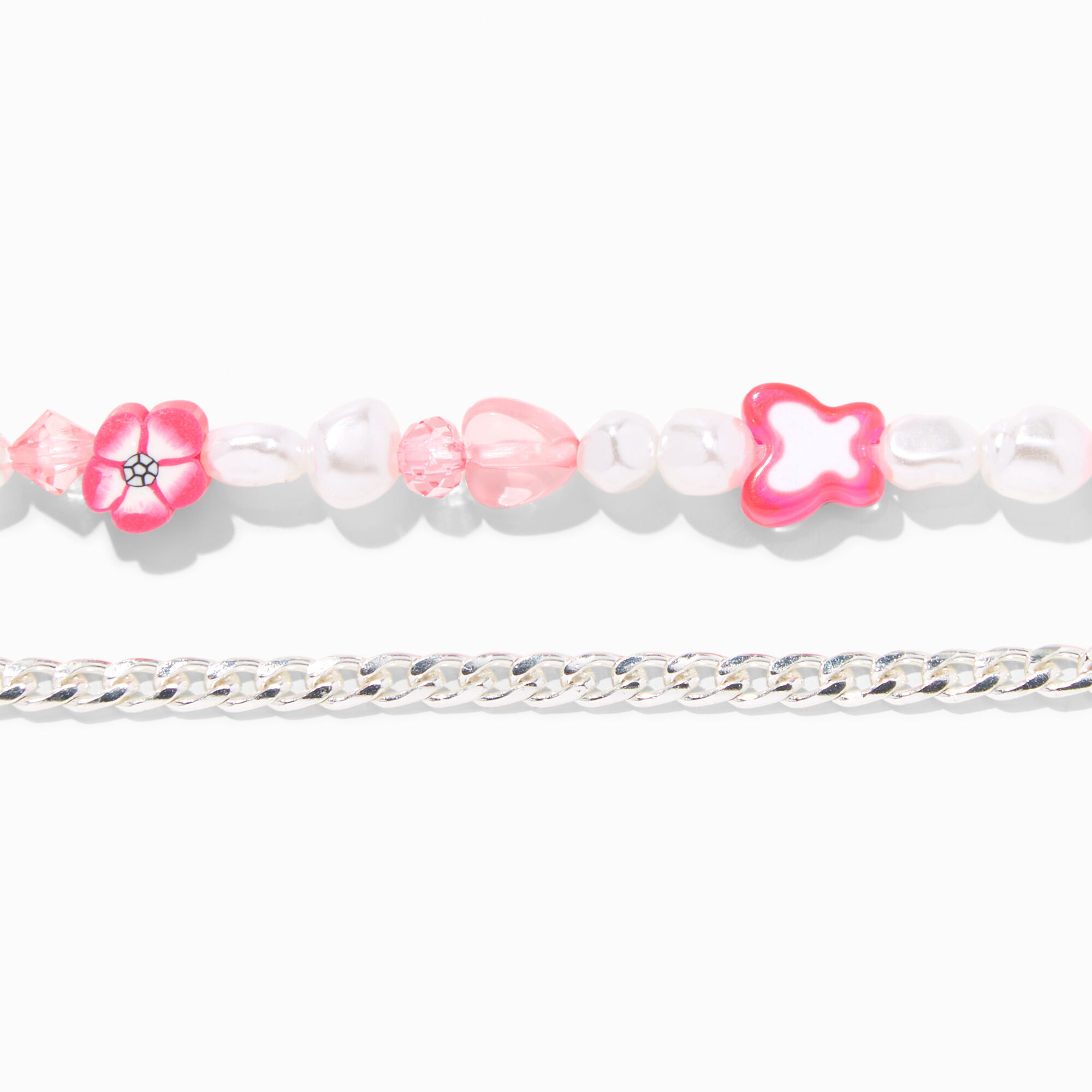 Pink Junk & Silver Chain Bracelet Set - 2 Pack,