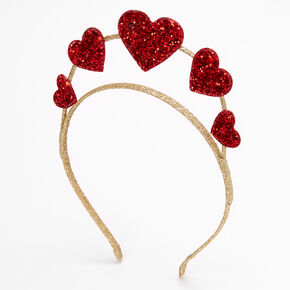 Red Glitter Hearts Crown Headband,