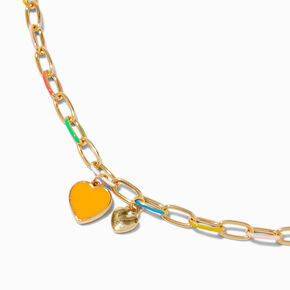 Orange Heart Rainbow Chain Link Pendant Necklace,
