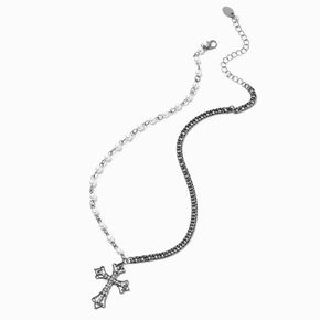 Hematite Pearl Cross Pendant Necklace ,