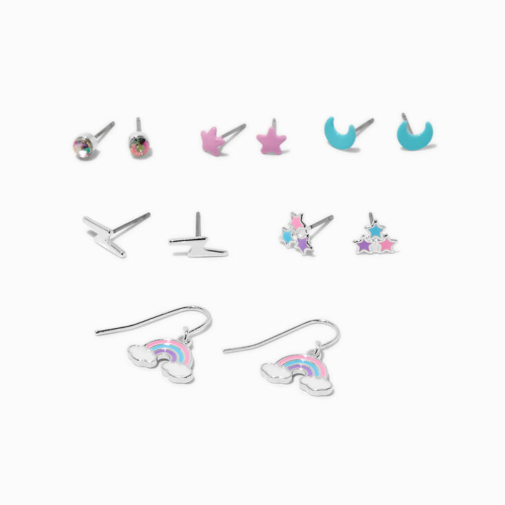 Pastel Star &amp; Rainbow Mixed Stud &amp; Drop Earring Set - 6 Pack,
