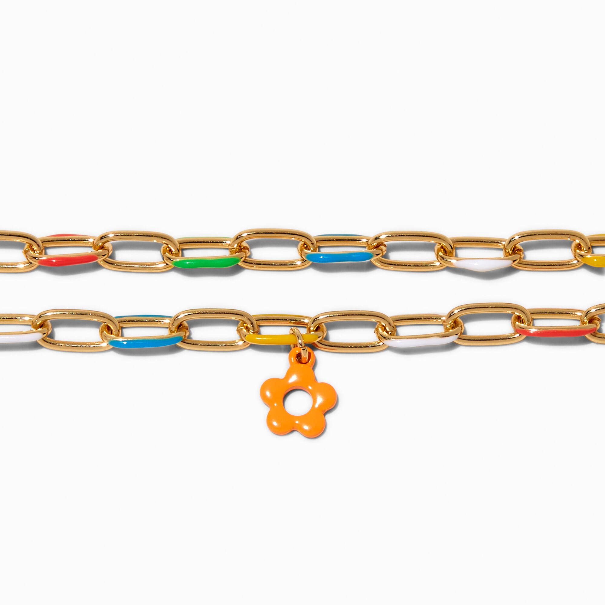 Orange Daisy Multi Link Chain Bracelets - 2 Pack,