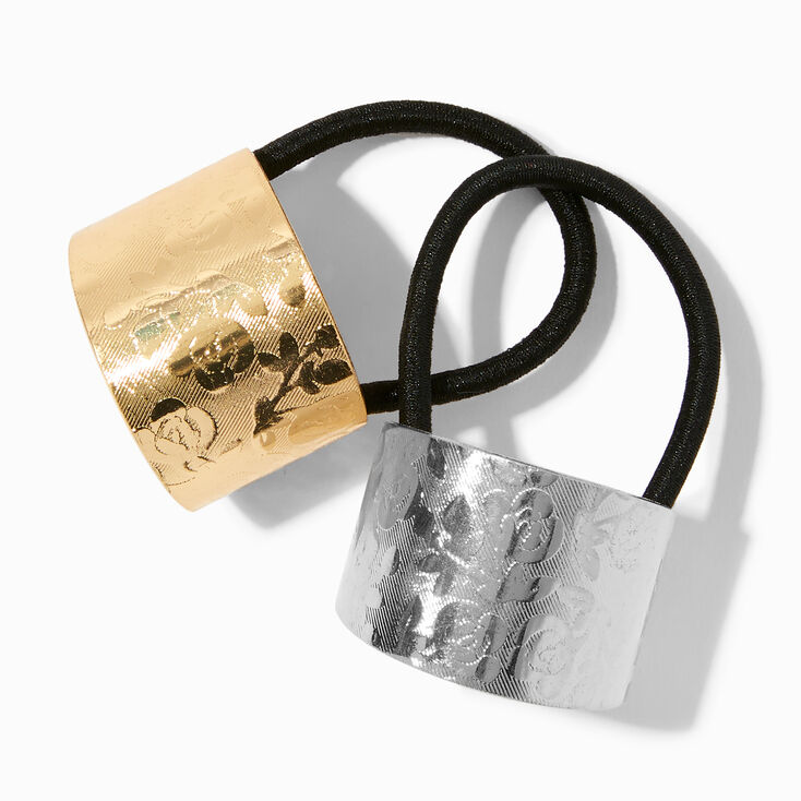 Rose Floral Etched Cuff Hair Ties - 2 Pack
