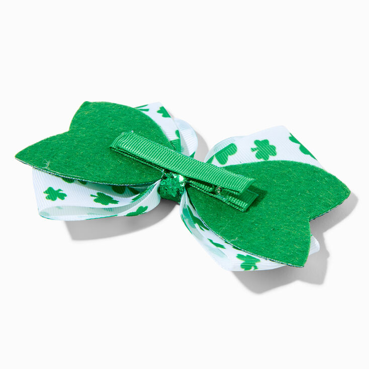 St. Patrick&#39;s Day Shamrocks &amp; Glitter Hair Bow Clip,