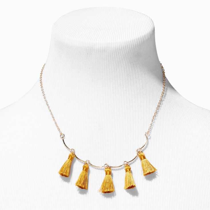 Gold-tone Mustard Tassels Charm Necklace,