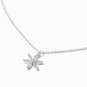 Silver-tone Cubic Zirconia Flower Pendant Necklace ,