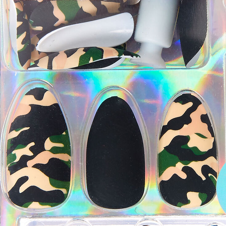 Camo Matte Stiletto Faux Nail Set - 24 Pack,