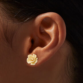 Ivory Carved Rose Stud Earrings ,